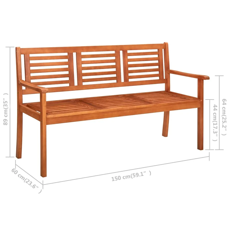 Banc de jardin 3 places avec coussin 150 cm Bois d'eucalyptus - 11