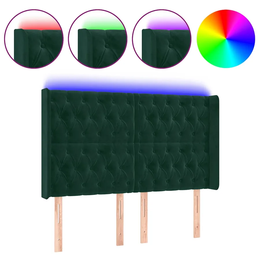 Tête de lit à LED Vert foncé 147x16x118/128 cm Velours - 2