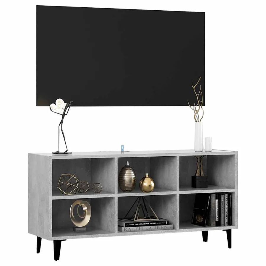 Meuble TV avec pieds en métal Gris béton 103,5x30x50 cm - 3