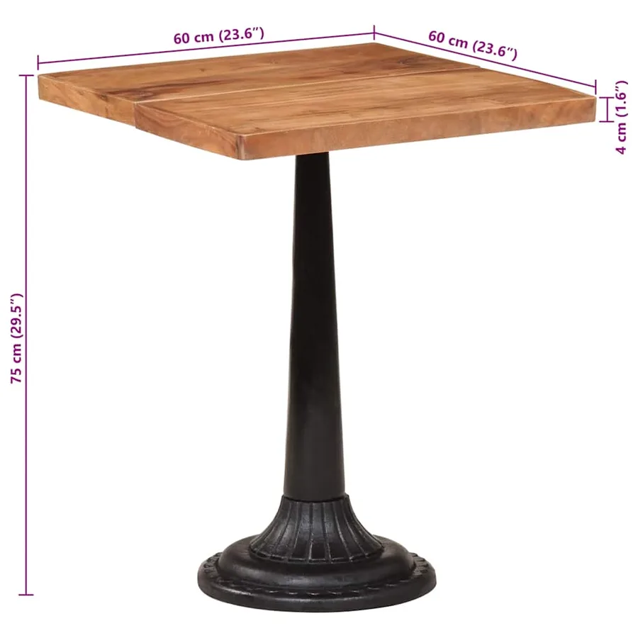 Table de bistro 60x60x76 cm Bois d'acacia massif - 10