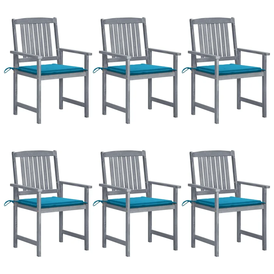 Chaises de jardin et coussins lot de 6 Bois acacia massif Gris