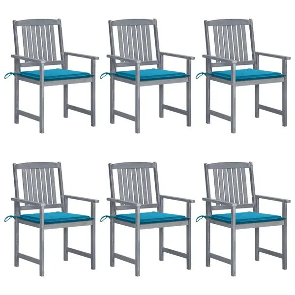 Chaises de jardin et coussins lot de 6 Bois acacia massif Gris