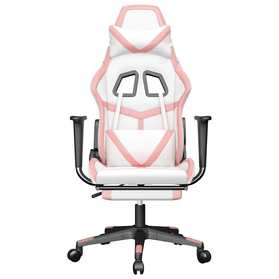 Chaise de jeu de massage avec repose-pied Blanc&Rose Similicuir - 4
