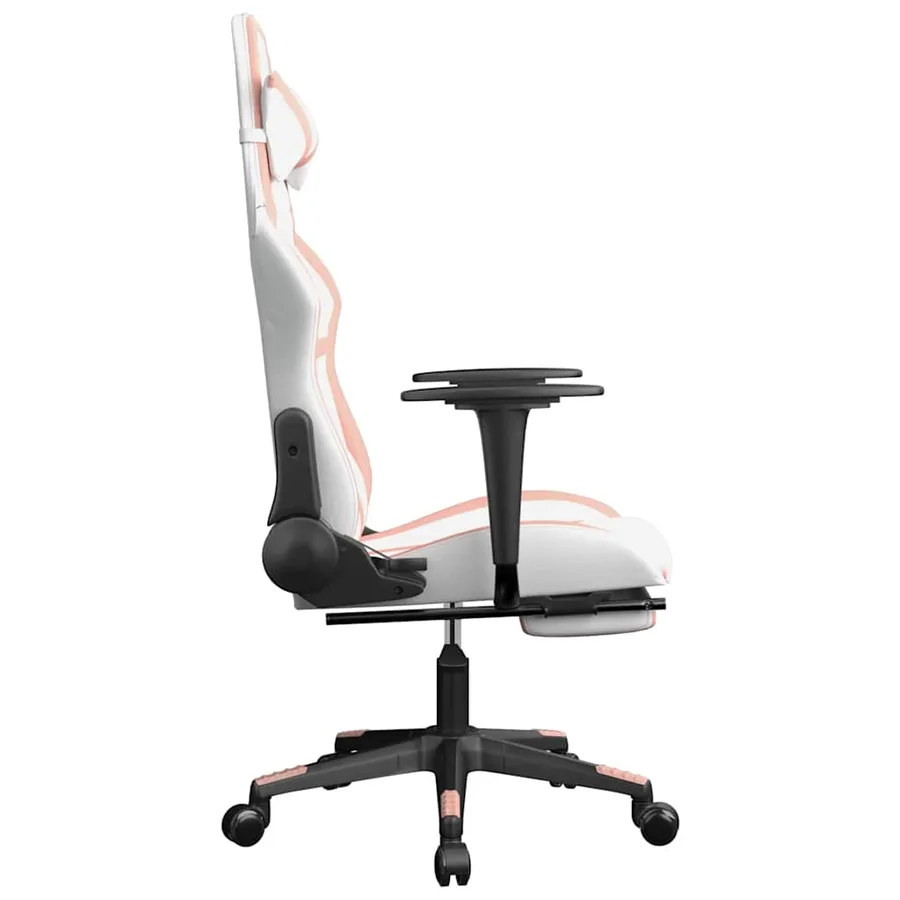 Chaise de jeu de massage avec repose-pied Blanc&Rose Similicuir - 5