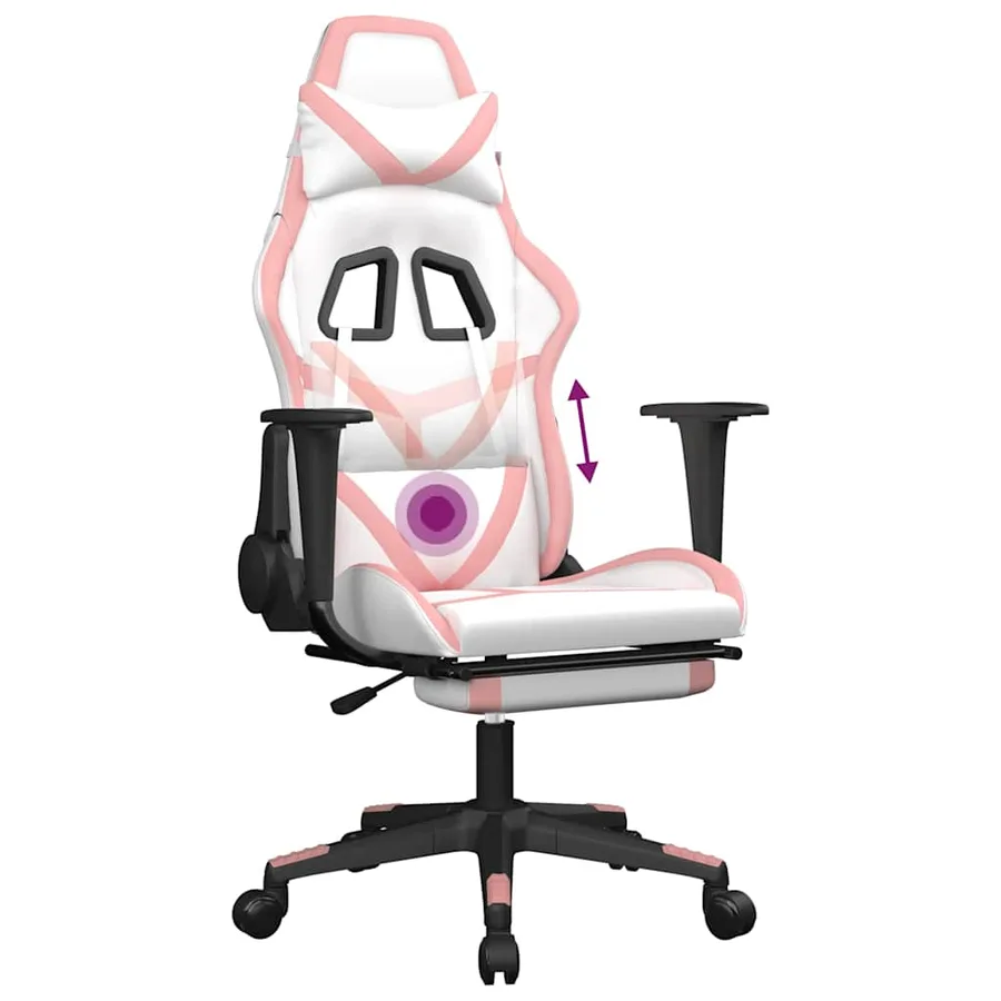 Chaise de jeu de massage avec repose-pied Blanc&Rose Similicuir - 8
