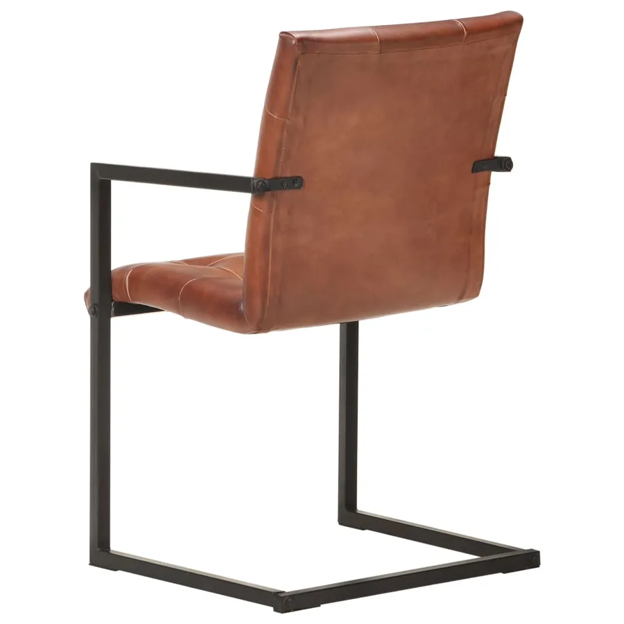 Chaises à manger cantilever lot de 2 marron cuir véritable - 5