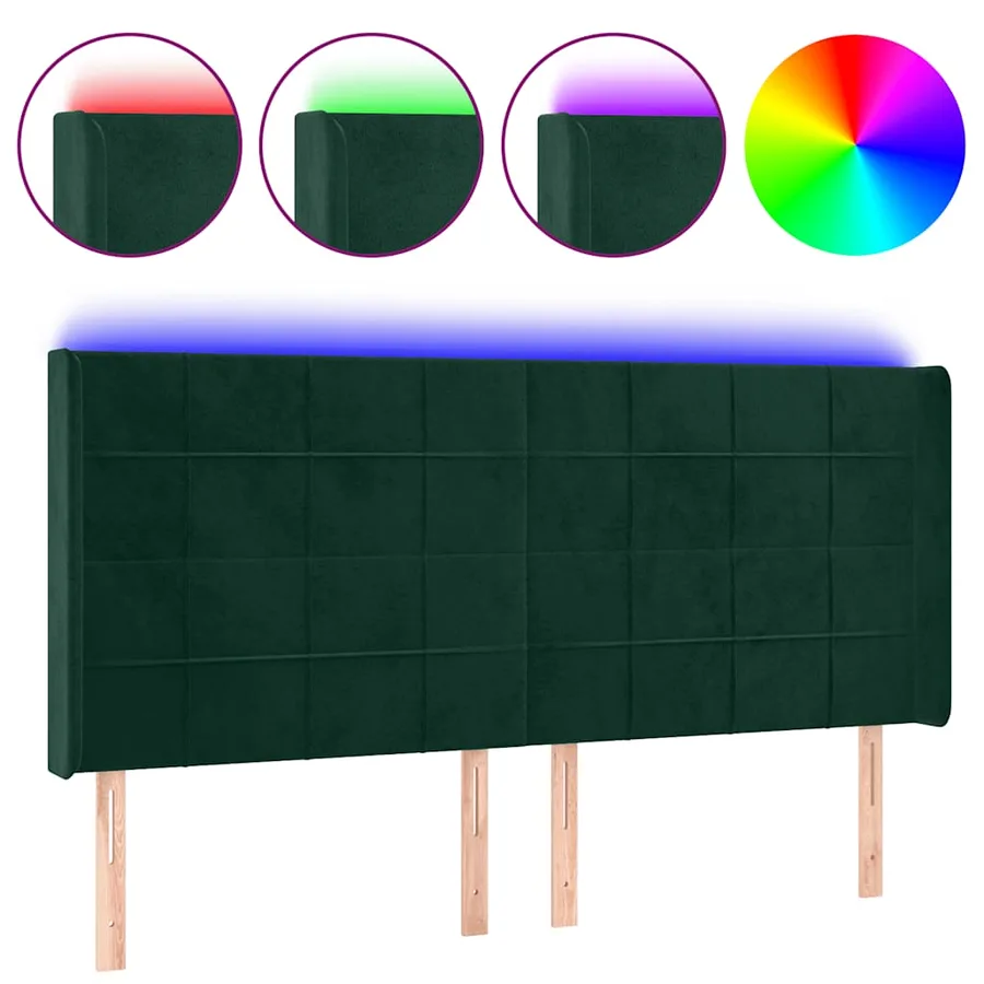 Tête de lit à LED Vert foncé 163x16x118/128 cm Velours - 2