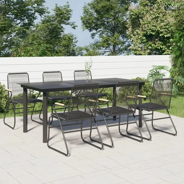 Ensemble à manger de jardin 7 pcs Noir Rotin PVC