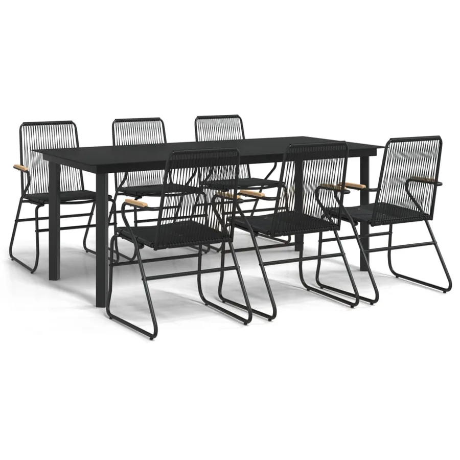 Ensemble à manger de jardin 7 pcs Noir Rotin PVC - 2