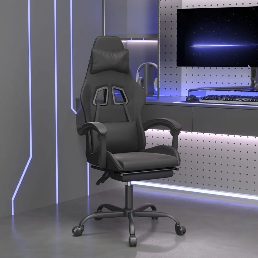 Chaise de jeu avec repose-pied Noir Similicuir