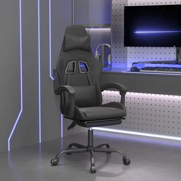 Chaise de jeu avec repose-pied Noir Similicuir