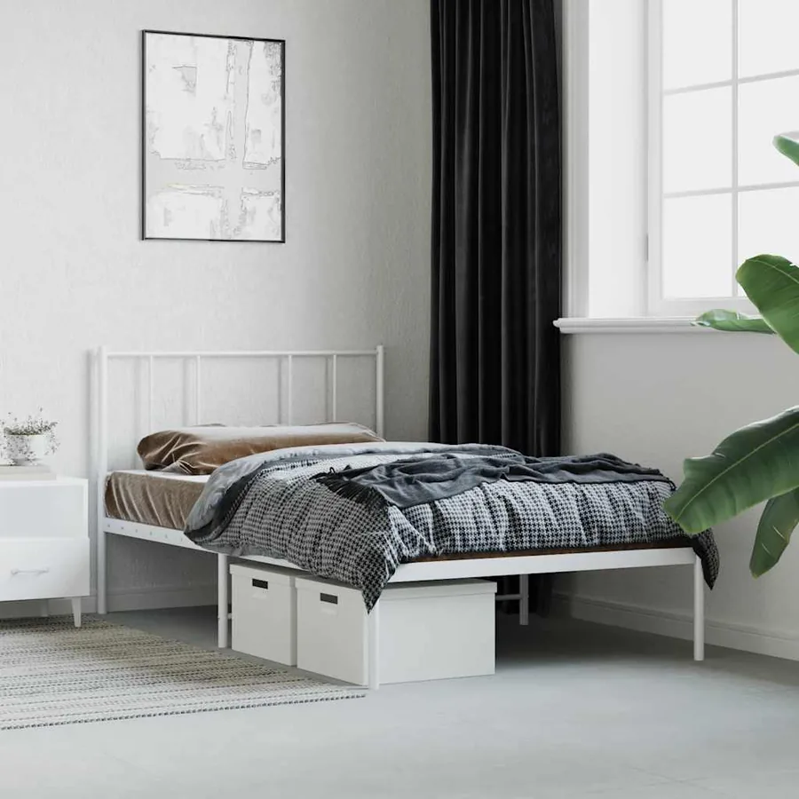 Cadre de lit métal sans matelas avec tête de lit blanc 75x190cm