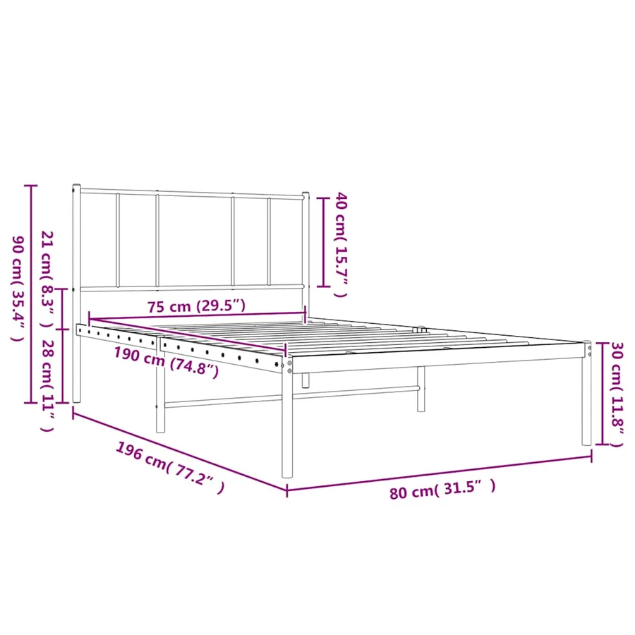 Cadre de lit métal sans matelas avec tête de lit blanc 75x190cm - 10