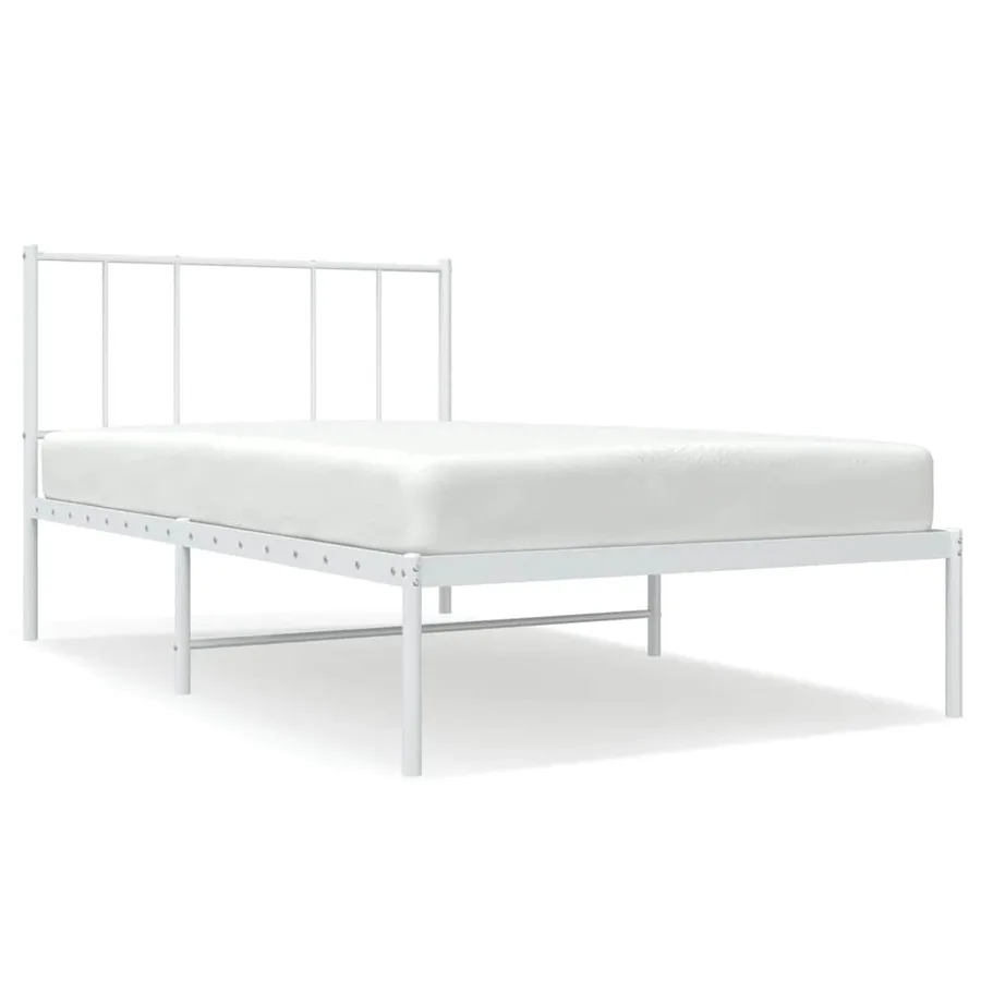 Cadre de lit métal sans matelas avec tête de lit blanc 75x190cm - 2