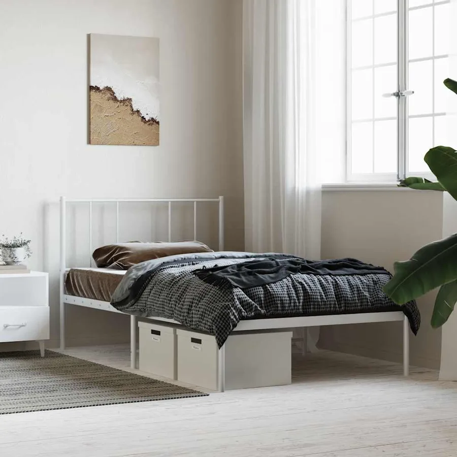 Cadre de lit métal sans matelas avec tête de lit blanc 75x190cm - 4