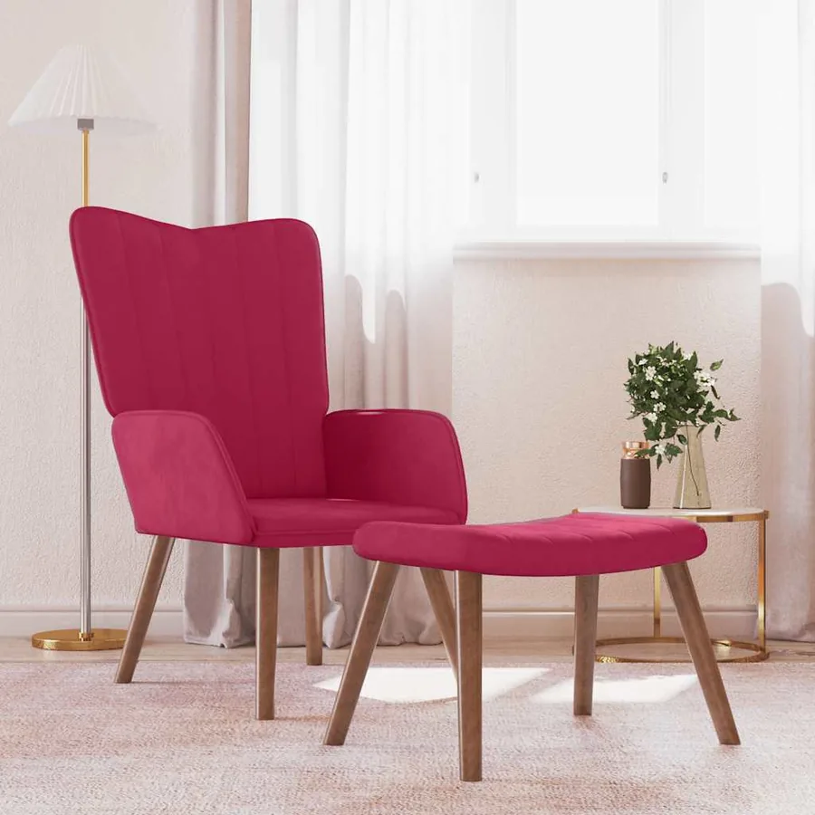Chaise de relaxation avec repose-pied Rouge bordeaux Velours