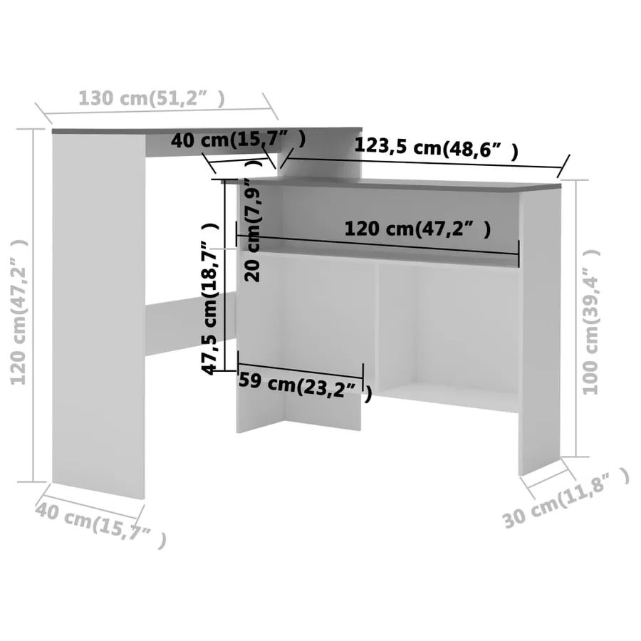Table de bar avec 2 dessus de table Blanc et gris 130x40x120 cm - 10