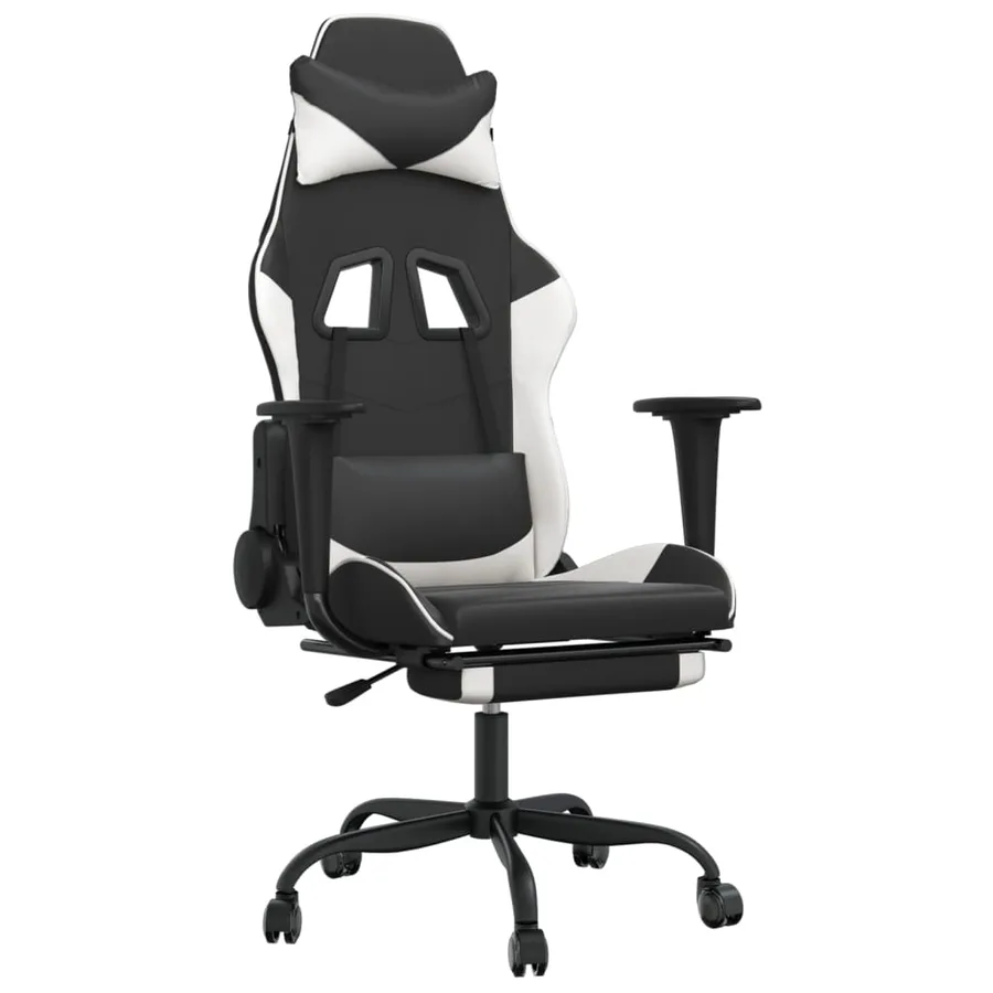 Chaise de jeu de massage avec repose-pied Noir&Blanc Similicuir - 2