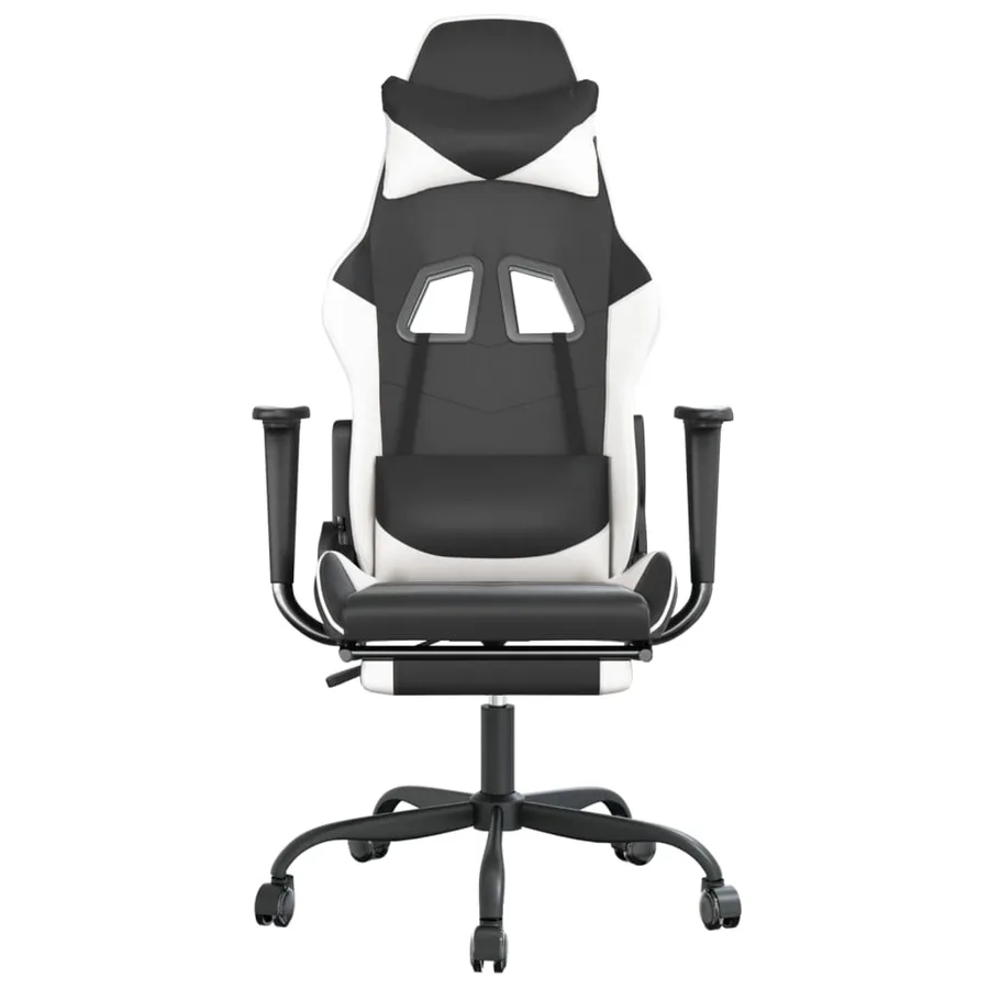 Chaise de jeu de massage avec repose-pied Noir&Blanc Similicuir - 4