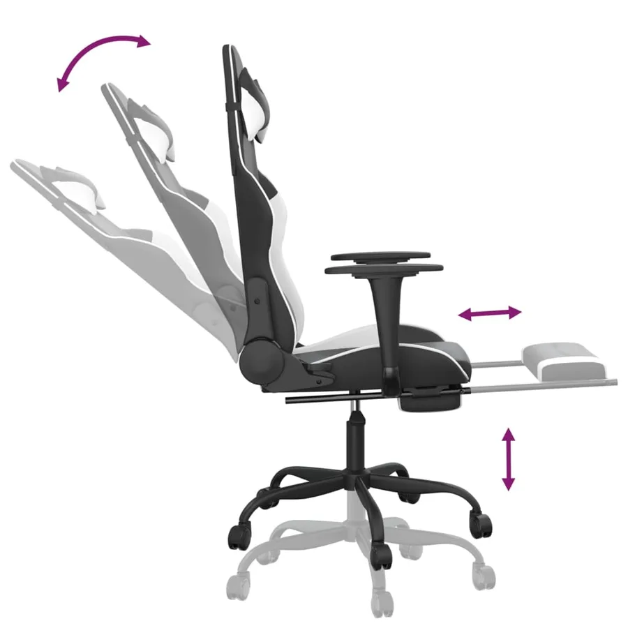 Chaise de jeu de massage avec repose-pied Noir&Blanc Similicuir - 7