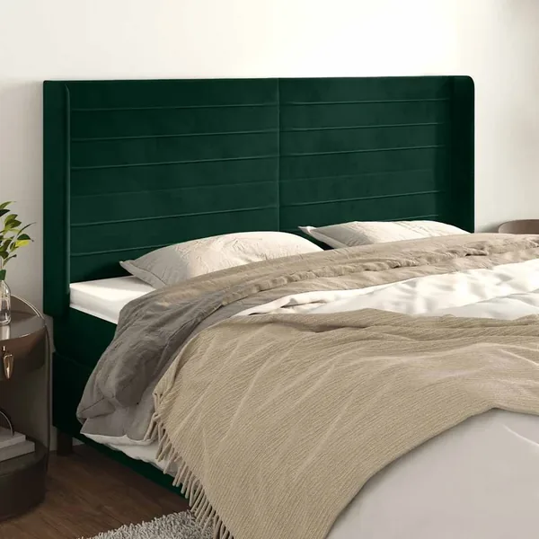 Tête de lit avec oreilles Vert foncé 163x16x118/128 cm Velours