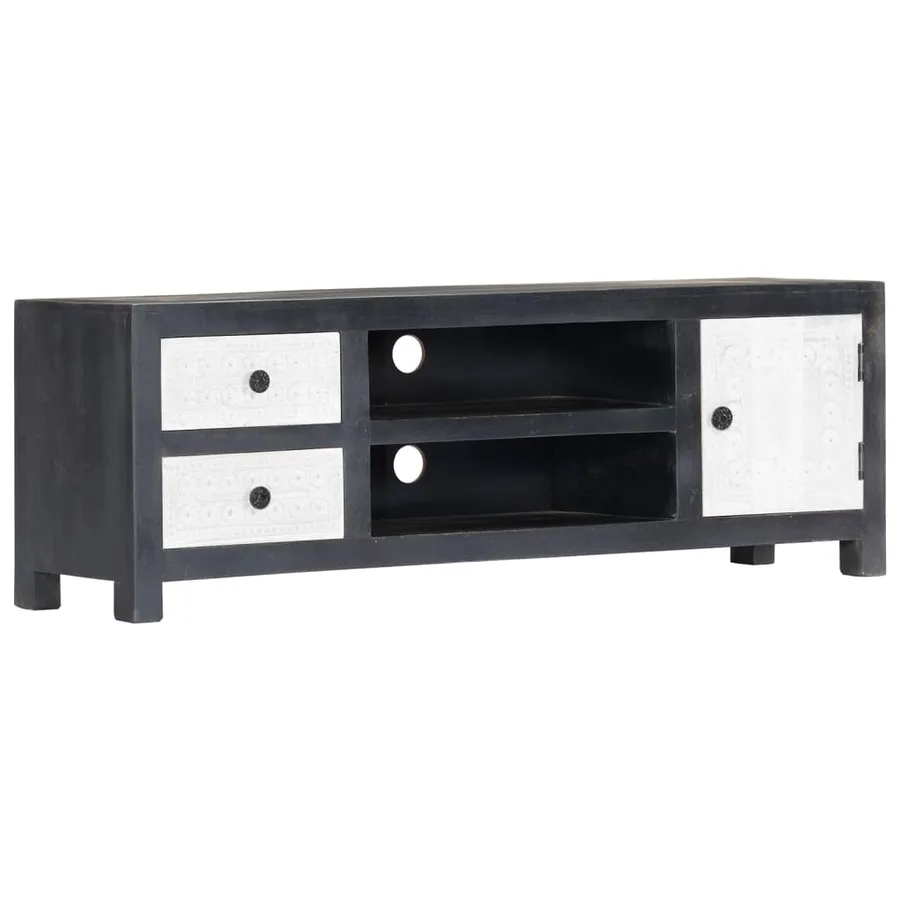 Meuble TV sculpté à la main Gris et blanc 120x30x40 cm Manguier - 12