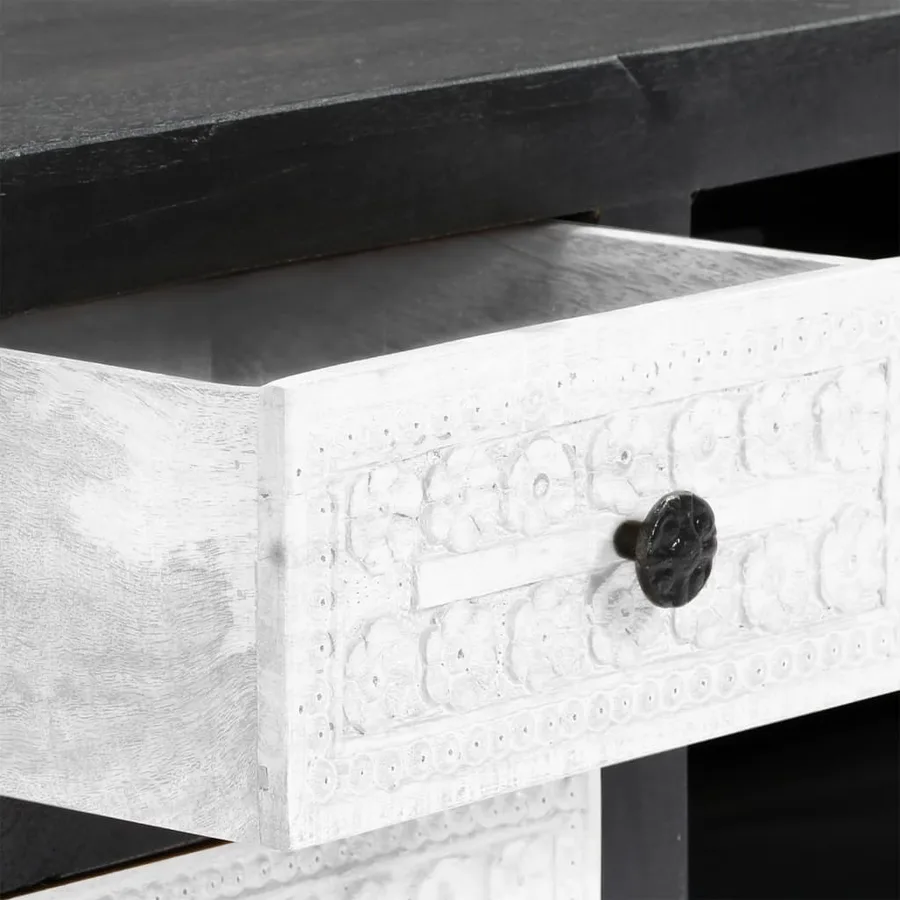 Meuble TV sculpté à la main Gris et blanc 120x30x40 cm Manguier - 8
