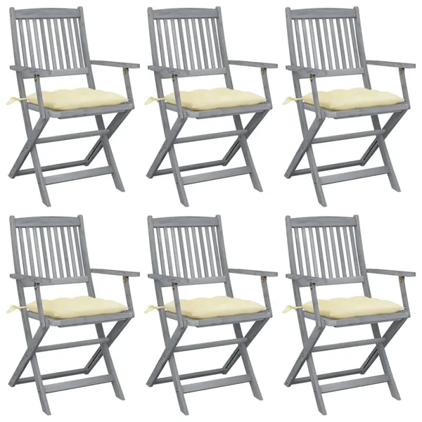 Chaises pliables d'extérieur lot de 6 et coussins Bois d'acacia