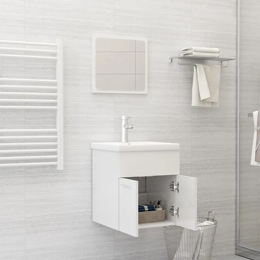Ensemble de meubles de salle de bain Blanc brillant Aggloméré - 3