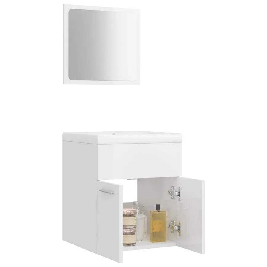 Ensemble de meubles de salle de bain Blanc brillant Aggloméré - 4