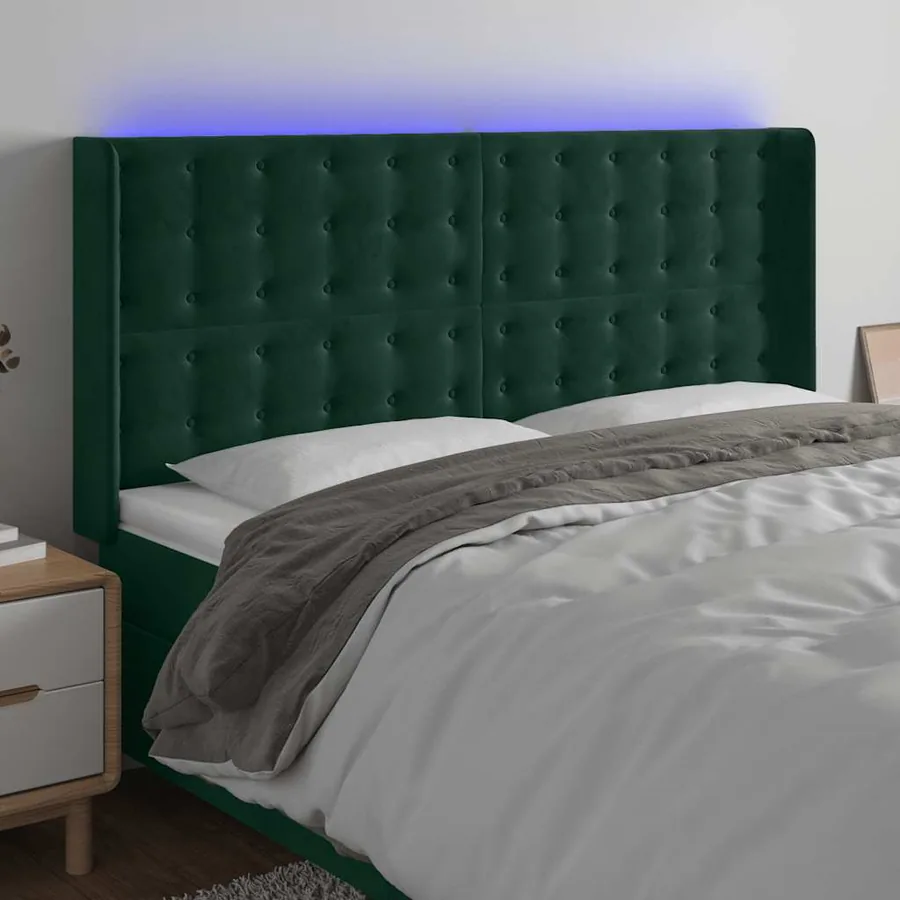 Tête de lit à LED Vert foncé 163x16x118/128 cm Velours