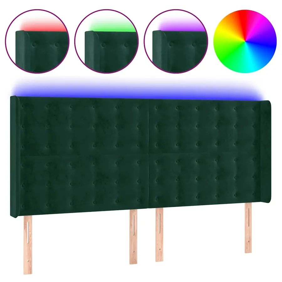 Tête de lit à LED Vert foncé 163x16x118/128 cm Velours - 2