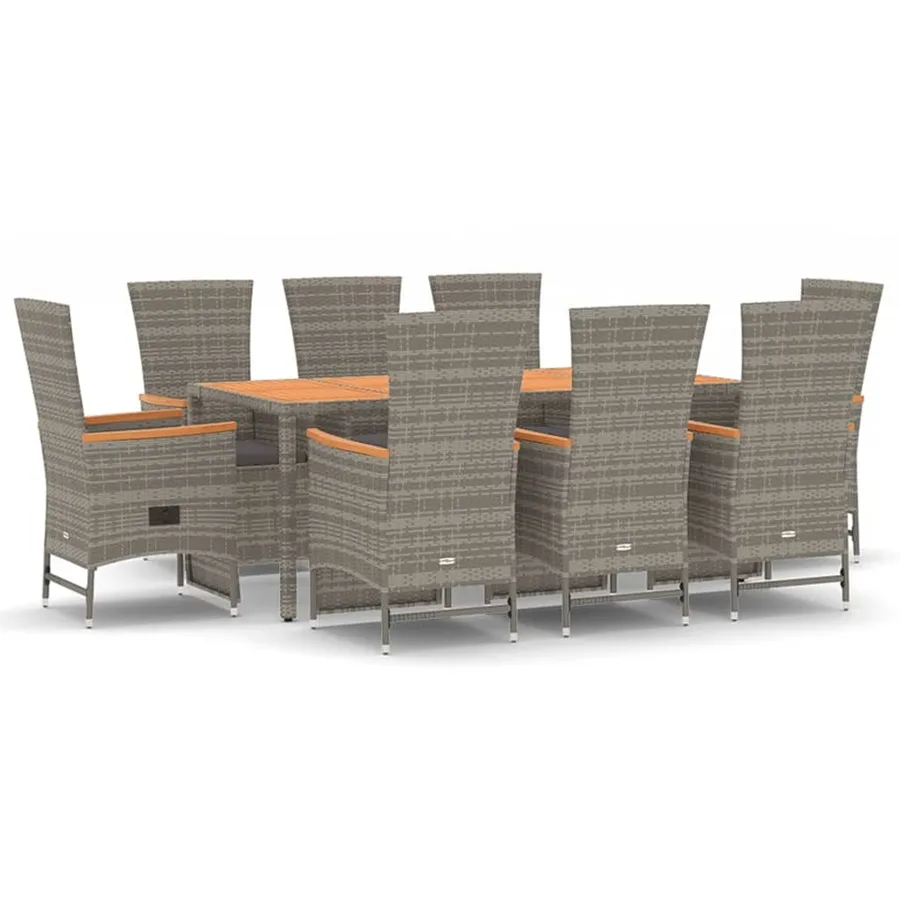 Ensemble à manger de jardin 9 pcs coussins gris résine tressée - 2