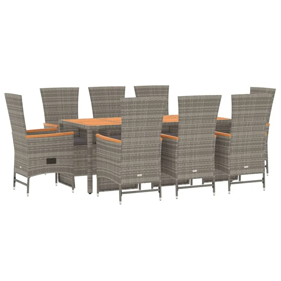 Ensemble à manger de jardin 9 pcs coussins gris résine tressée - 3