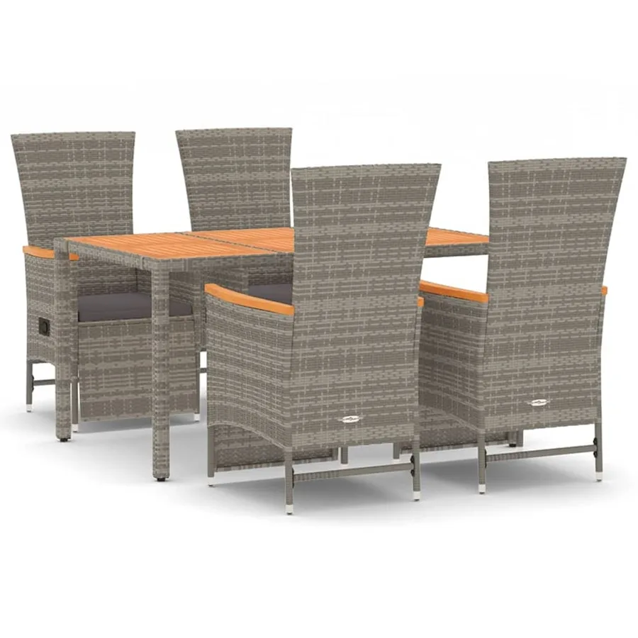 Ensemble à manger de jardin 5 pcs coussins gris résine tressée - 2