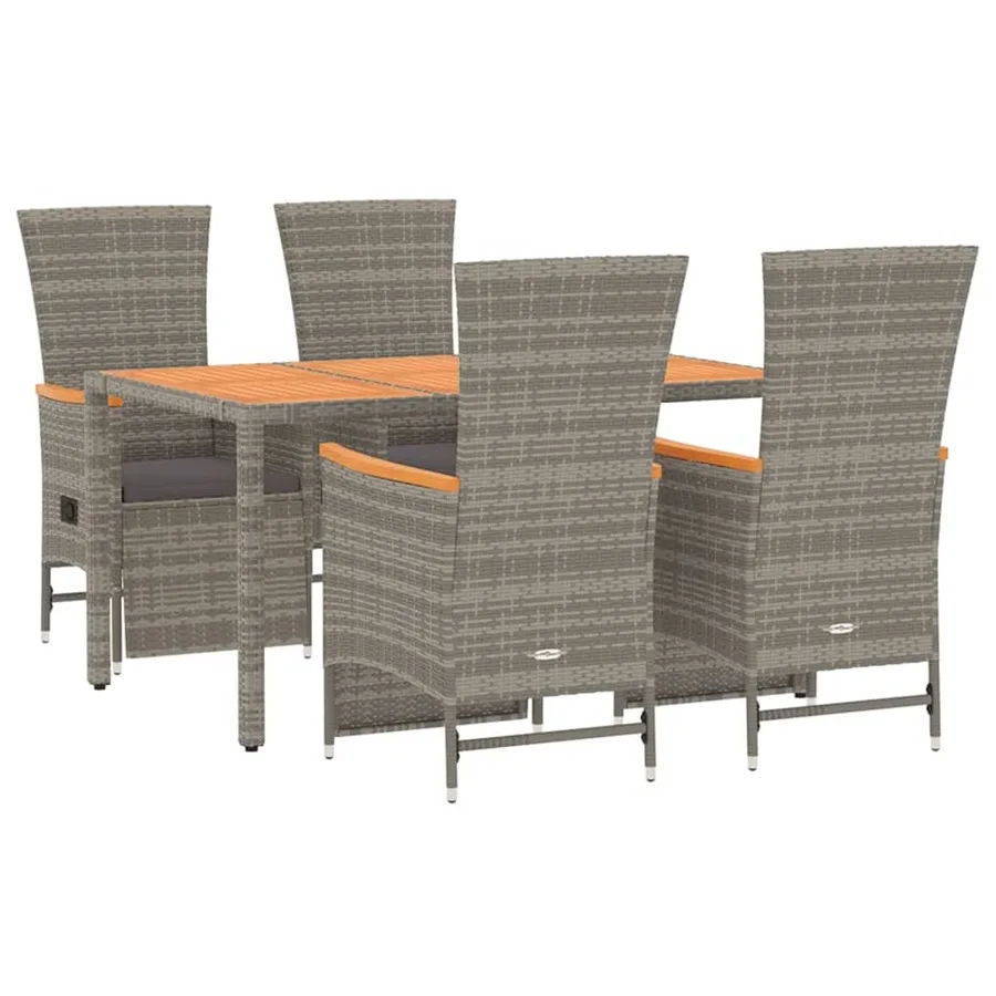 Ensemble à manger de jardin 5 pcs coussins gris résine tressée - 3