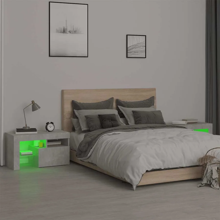 Tables de chevet 2 pcs et lumières LED Gris béton 70x36,5x40 cm - 5