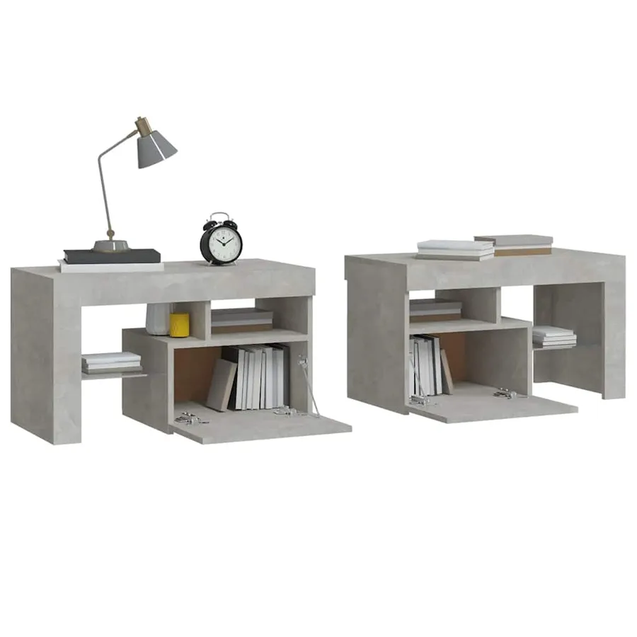 Tables de chevet 2 pcs et lumières LED Gris béton 70x36,5x40 cm - 7