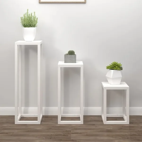 Ensemble de supports pour plantes 3pcs Blanc Bois de pin massif