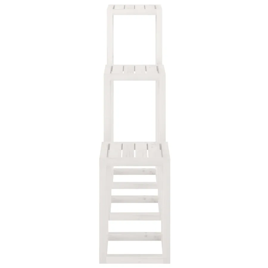 Ensemble de supports pour plantes 3pcs Blanc Bois de pin massif - 10