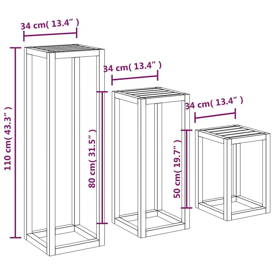 Ensemble de supports pour plantes 3pcs Blanc Bois de pin massif - 12