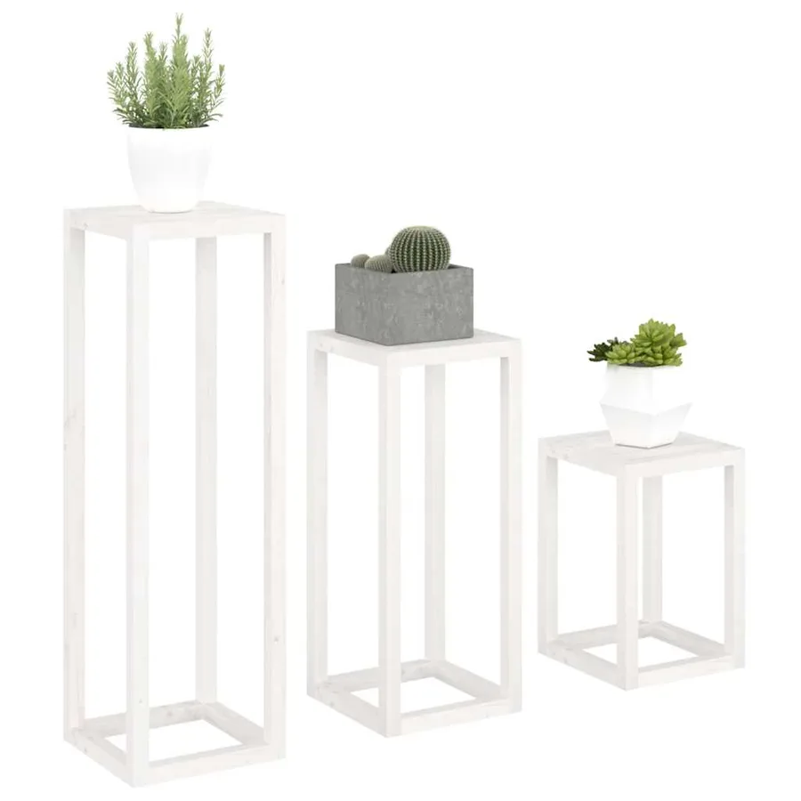 Ensemble de supports pour plantes 3pcs Blanc Bois de pin massif - 4