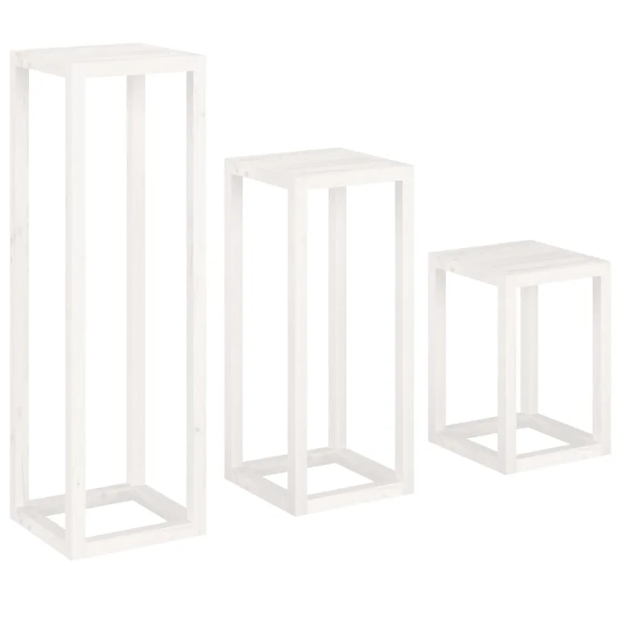 Ensemble de supports pour plantes 3pcs Blanc Bois de pin massif - 5