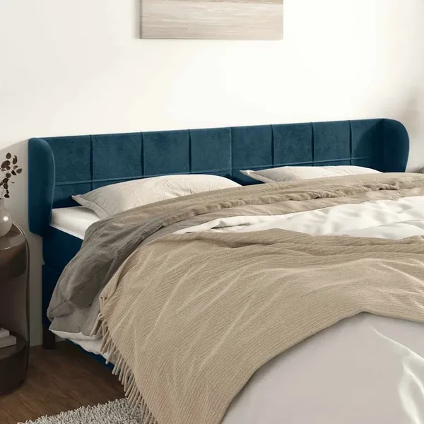 Tête de lit avec oreilles Bleu foncé 163x23x78/88 cm Velours