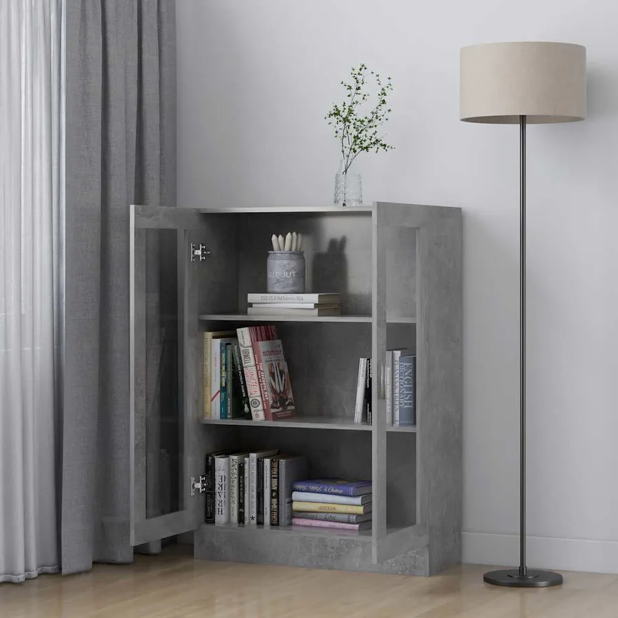 Armoire à vitrine Gris béton 82,5x30,5x115 cm Bois d'ingénierie - 3