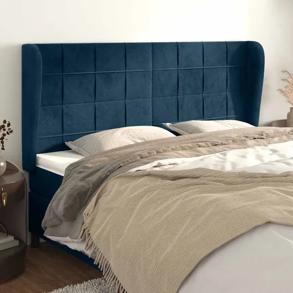 Tête de lit avec oreilles Bleu foncé 163x23x118/128 cm Velours