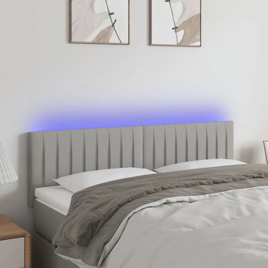 Tête de lit à LED Gris clair 144x5x78/88 cm Tissu