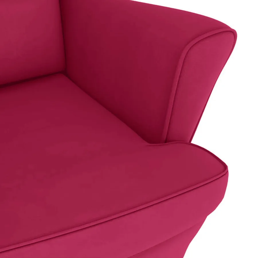 Fauteuil à bascule à oreilles en velours rouge vin bois massif - 7