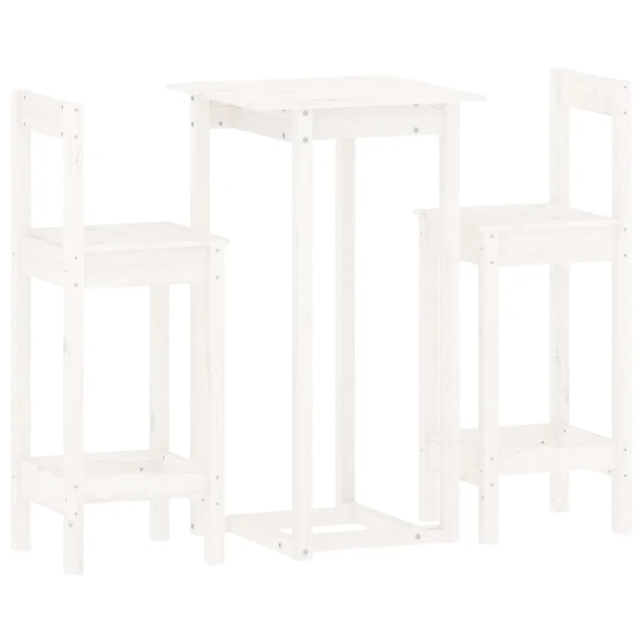 Ensemble de bar 3 pcs Blanc Bois de pin massif - 2
