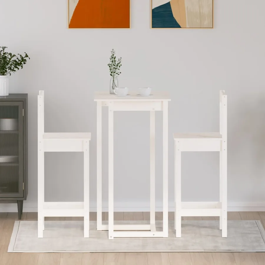 Ensemble de bar 3 pcs Blanc Bois de pin massif - 3